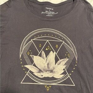 Torrid Charcoal Tee with Lotus and Geometric Design